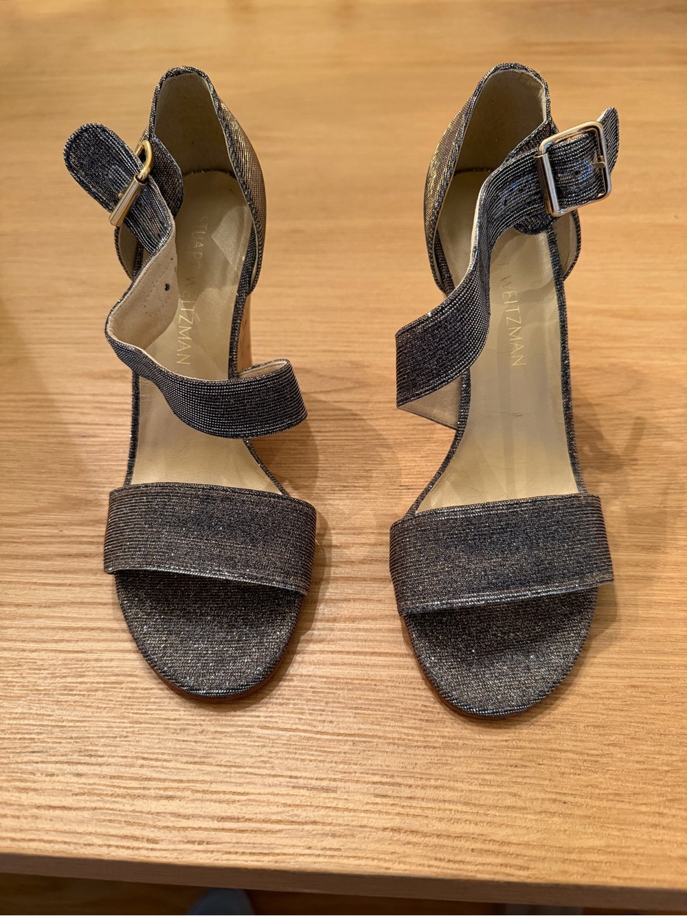 Stuart Weitzman Pewter Metallic Strappy Heels